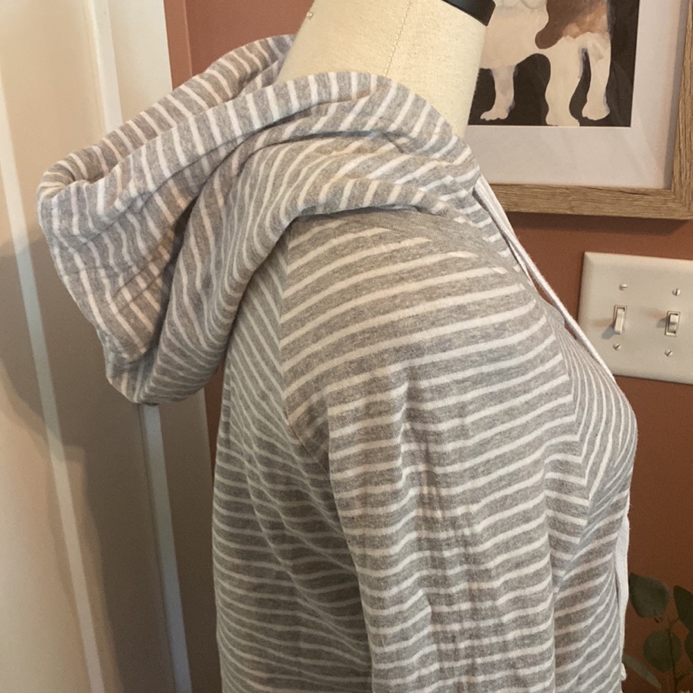 James Perse Standard striped gray white raglan sleeve hooded M cotton sweatshirt - Picture 9 of 15